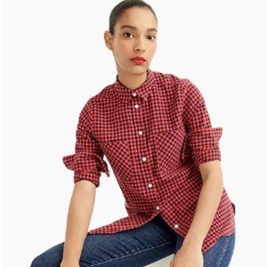 J. Crew Red Mini Buffalo Plaid Classic Fit Flannel Button Down